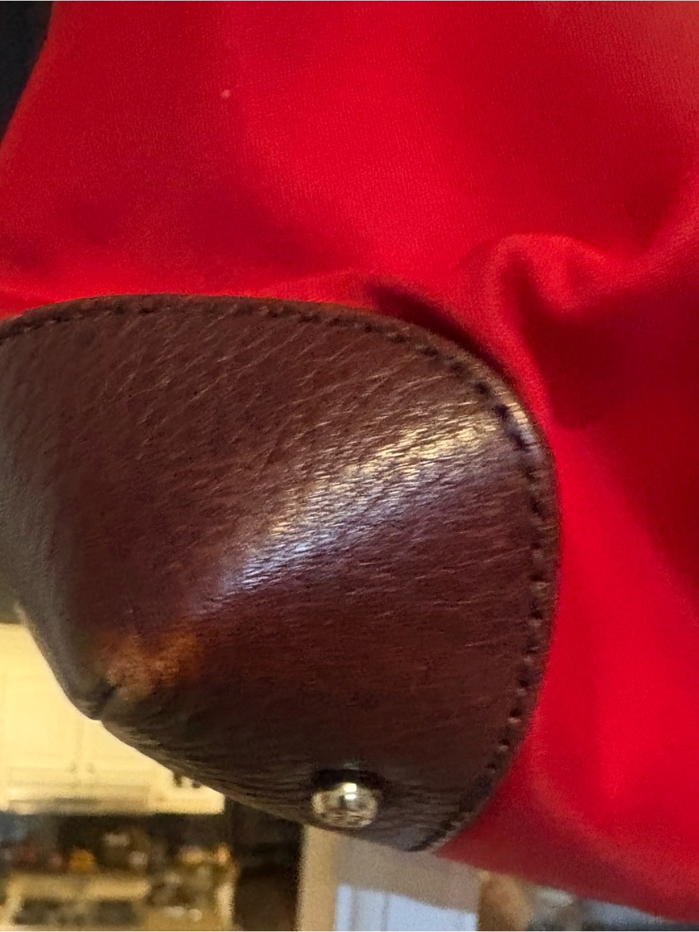 Kate Spade Vintage -Red Luxury Nylon Satchel with Brown Leather Trim and Handles - Picture 5 of 11